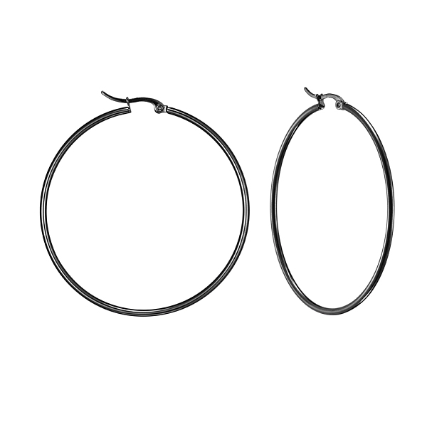 PandaHall 304 Stainless Steel Big Hoop Earrings, Hypoallergenic Earrings, Ring Shape, Gunmetal, 12 Gauge, 49~51x2mm, Pin: 0.7~1.3x0.68mm 304...