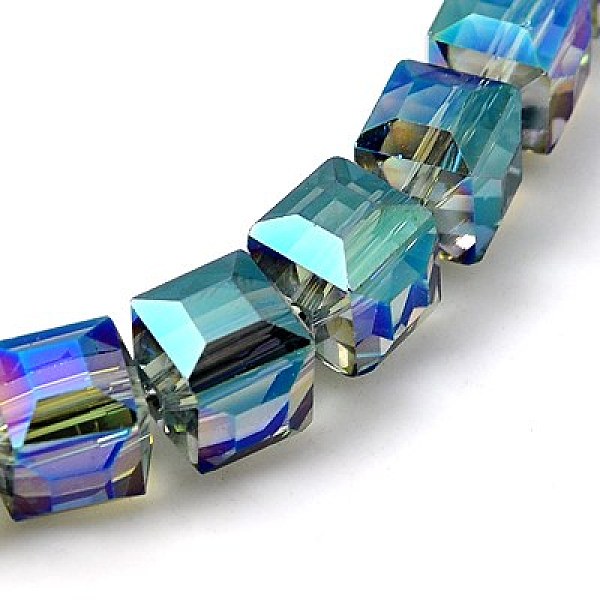 

PandaHall Electorplated Glass Beads, Rainbow Plated, Faceted, Cube, Medium Turquoise, 9x9x9mm, Hole: 1mm Glass Cube Cyan