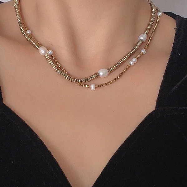 Shimmering Natural Freshwater Pearl & Synthetic Non-magnetic Hematite Beaded Necklaces