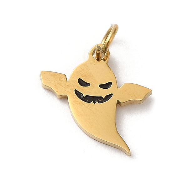

PandaHall Halloween 304 Stainless Steel Charms, with Enamel and Jump Ring, Ghost Charm, Real 14K Gold Plated, 10x9.5x0.9mm, Hole: 2.8mm..., Black