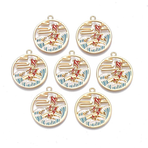 

PandaHall Rack Plating Alloy Enamel Pendants, Cadmium Free & Nickel Free & Lead Free, Light Gold, Fish, Dark Red, 30x27x1.5mm, Hole: 2mm...