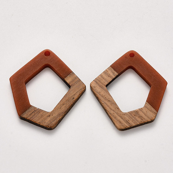 

PandaHall Resin & Walnut Wood Pendants, Waxed, Polygon, Brown, 35.5x32.5x3~4mm, Hole: 2mm Resin+Wood Polygon Brown