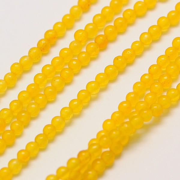 

PandaHall Natural White Jade Round Bead Strands, Dyed, Gold, 3mm, Hole: 0.8mm, about 110pcs/strand, 15~15.5 inch White Jade Round Gold