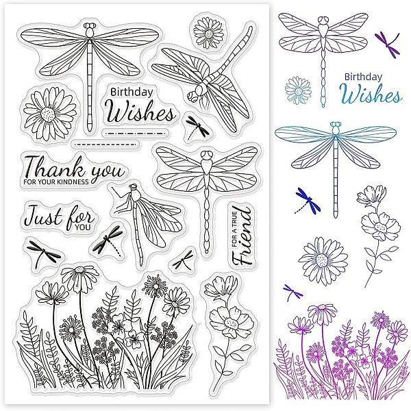 

PandaHall PVC Plastic Stamps, for DIY Scrapbooking, Photo Album Decorative, Cards Making, Stamp Sheets, Dragonfly Pattern, 16x11x0.3cm...