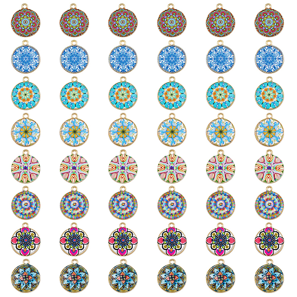 

PandaHall SUPERFINDINGS 48Pcs 8 Styles Printed Alloy Pendants, Cadmium Free & Nickel Free & Lead Free, Flat Round with Flower Pattern, Mixed..., Multicolor