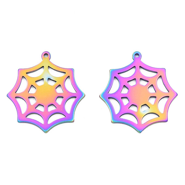 

PandaHall Ion Plating(IP) 201 Stainless Steel Pendants, Halloween Style, Spider Web, Rainbow Color, 28x25.5x1mm, Hole: 1.4mm 201 Stainless...