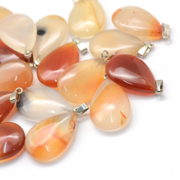 

PandaHall Teardrop Dyed Natural Agate Pendants, with Platinum Tone Brass Findings, 25~29x16~17x5~6mm, Hole: 2x7mm Natural Agate Teardrop