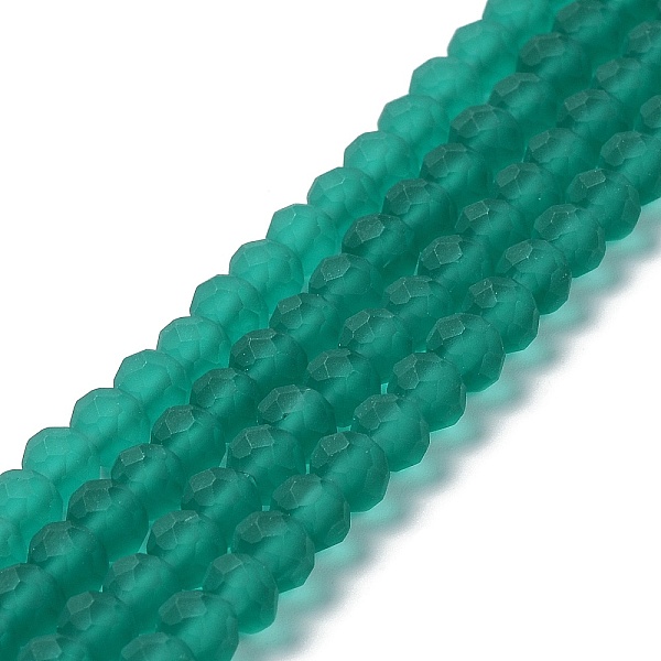 

PandaHall Transparent Glass Beads Strands, Faceted, Frosted, Rondelle, Teal, 4mm, Hole: 1mm, about 113~115pcs/strand, 41~42cm Glass Rondelle..., Cyan