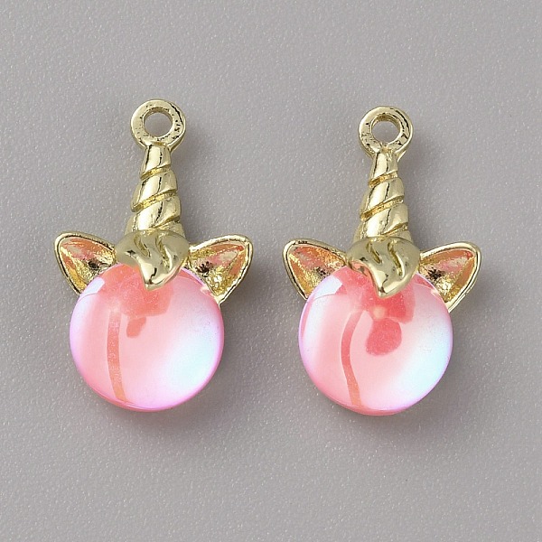 

PandaHall Glass Pendants, with Light Gold Alloy Finding, Unicorn Charms, Pink, 17.5x10.5x7mm, Hole: 1.4mm Alloy+Glass Unicorn Pink