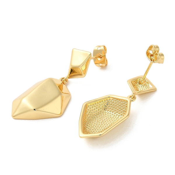 Polygon Brass Dangle Stud Earrings