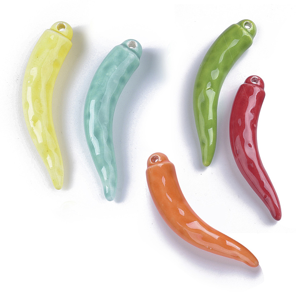

PandaHall Handmade Porcelain Big Pendants, Bright Glazed Porcelain Style, Horn of Plenty, Italian Horn Cornicello, Mixed Color..., Multicolor