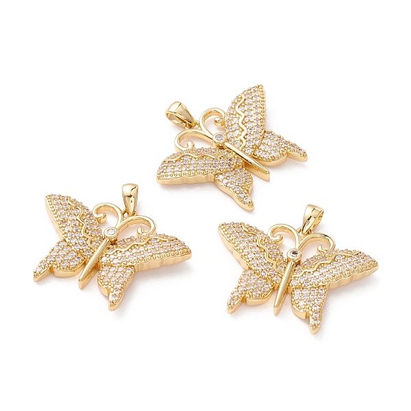 

PandaHall Brass Micro Pave Clear Cubic Zirconia Pendants, Long-Lasting Plated, Lead Free & Cadmium Free & Nickel Free, Butterfly, Real 18K...