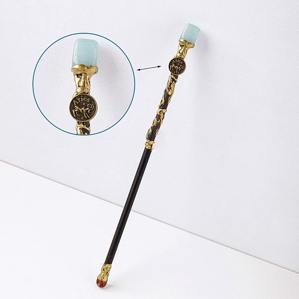 

PandaHall Natural Aquamarine Twelve Constellation Magic Wand, Cosplay Magic Wand, for Witches and Wizards, Aries, 300mm Aquamarine Aries
