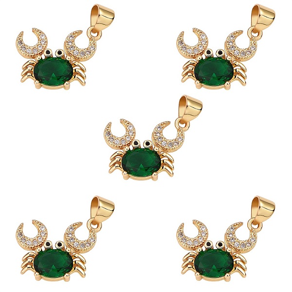 

PandaHall 5Pcs Brass Micro Pave Clear & Green Cubic Zirconia Pendants, Nickel Free, Crab, Real 18K Gold Plated, 14x16.5x4.5mm, Hole: 3x5mm...