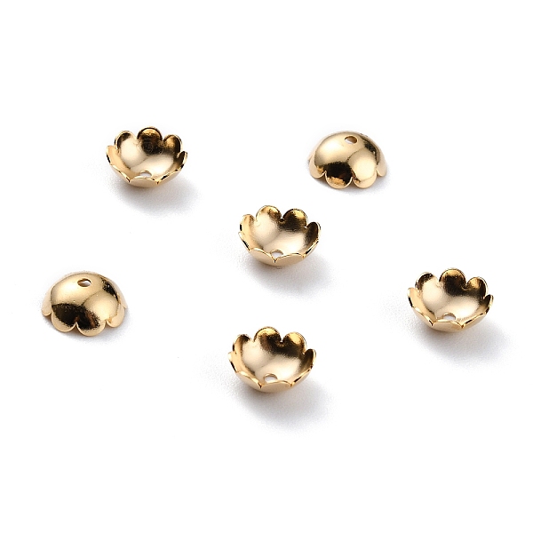 

PandaHall Brass Bead Caps, 8-Petal, Flower, Real 24K Gold Plated, 8x3mm, Hole: 1mm Brass