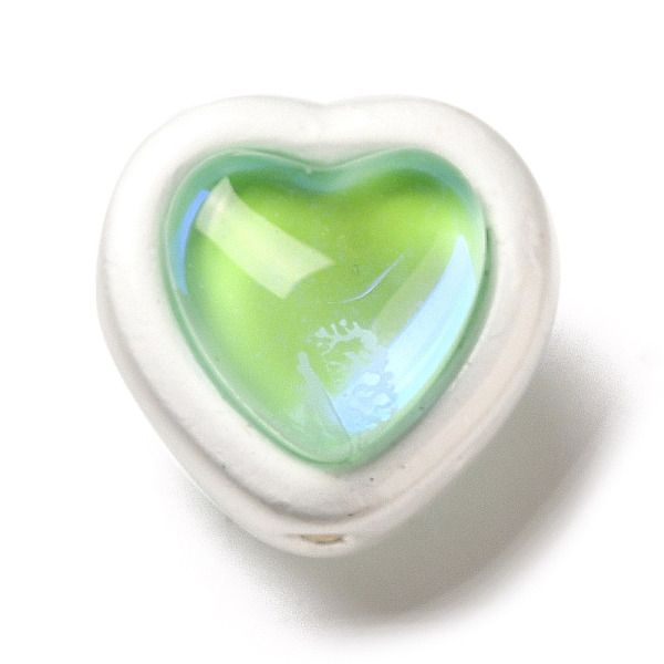

PandaHall Alloy & Transparent Glass Beads, Matte Silver Color, Two-sided Heart Shape Beads, Yellow Green, 11x11.5x10.5mm, Hole: 1mm...