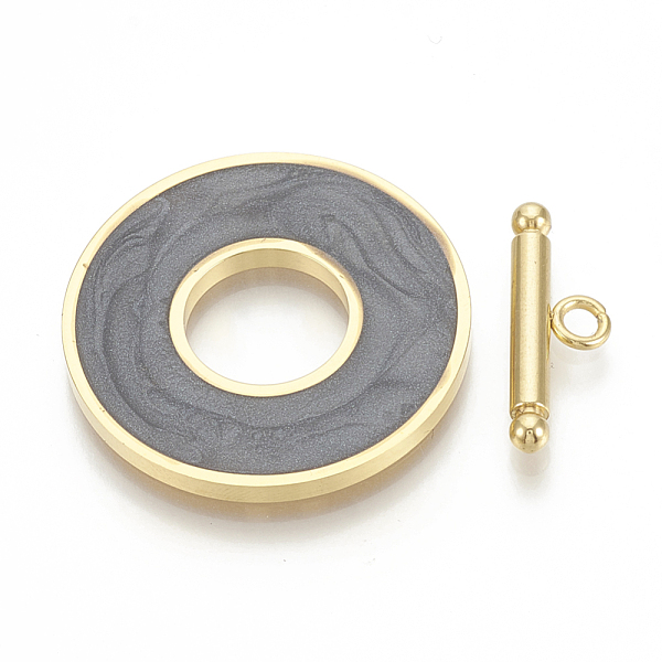 

PandaHall 304 Stainless Steel Toggle Clasps, with Enamel, Ring, Golden, Gray, Ring: 29.5x2mm, Inner Diameter: 12mm, Bar: 21x7x3mm, Hole: 2mm...