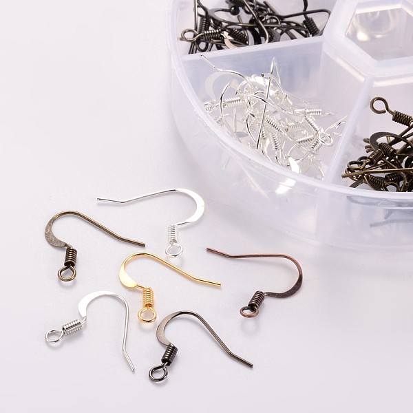 

PandaHall 1 Box 6 Color Brass Earring Hooks, with Horizontal Loop, Silver & Golden & Antique Bronze & Red Copper & Gunmetal, Nickel Free..., Multicolor