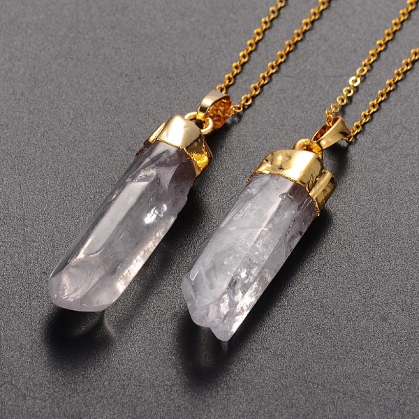 

PandaHall Brass Natural Crystal Pencil Pendant Necklaces, with Brass Chains and Spring Ring Clasps, 18 inch Quartz Crystal