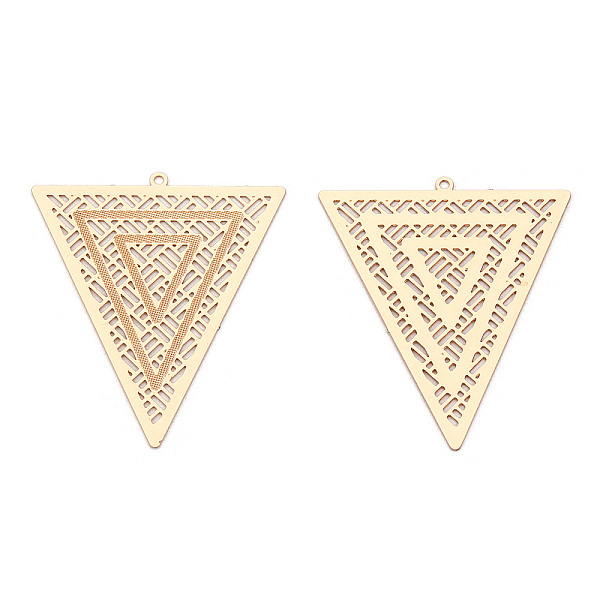 

PandaHall Rack Plating Brass Filigree Pendants, Long-Lasting Plated, Triangle Charm, Nickel Free, Light Gold, 38x32.5x0.4mm, Hole: 1.2mm...
