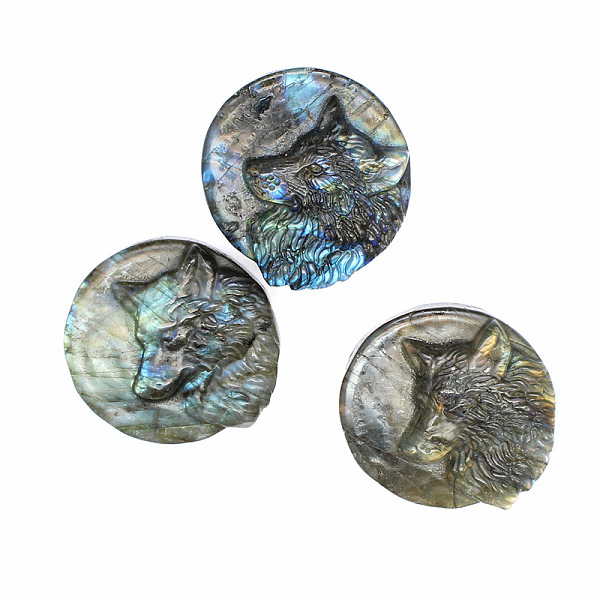 

PandaHall Natural Labradorite Carved Cabochons, Wolf, 38x12mm Labradorite Wolf