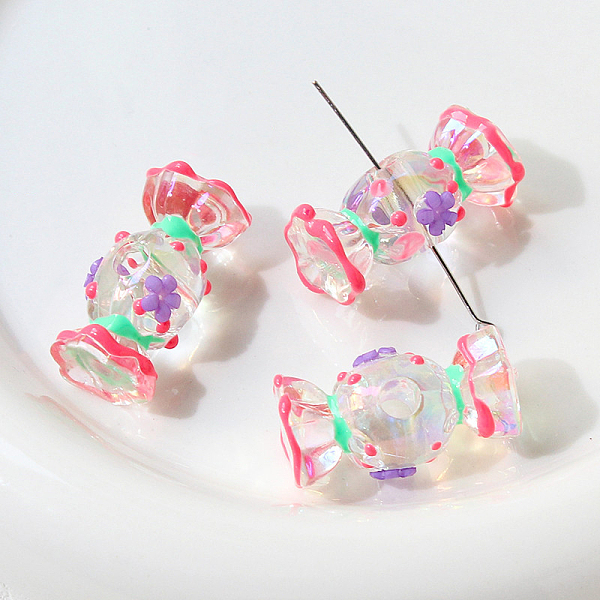 

PandaHall Transparent Acrylic Beads, Hand Painted Beads, Bumpy, Candy, 29x14mm Acrylic Candy