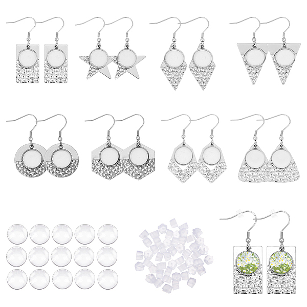 

PandaHall CHGCRAFT 16Pcs 8 Style 304 Stainless Steel Earring Hooks, with Flat Round Settings & 50Pcs Plastic Ear Nuts & 16Pcs Glass...