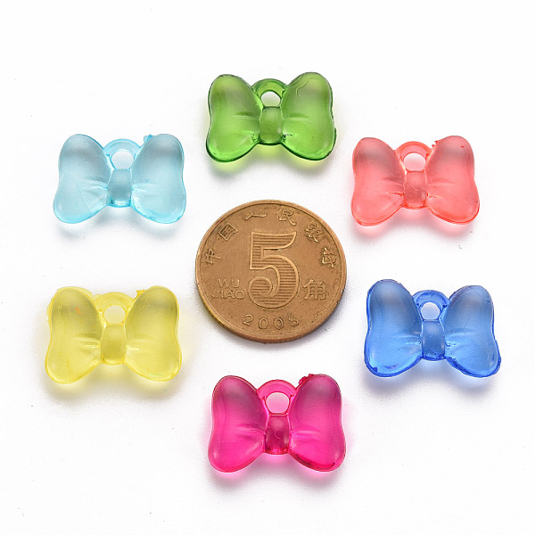 

PandaHall Transparent Acrylic Pendants, Bowknot, Mixed Color, 13.5x18x5.5mm, Hole: 2.5mm, about 625pcs/500g Acrylic Bowknot Multicolor