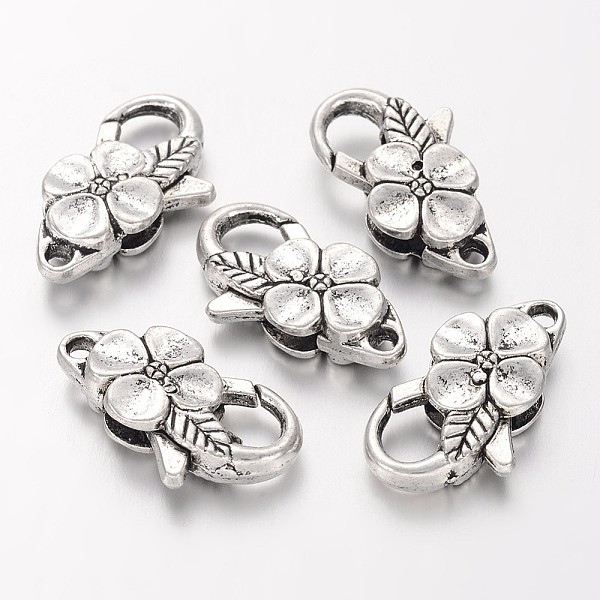 

PandaHall Antique Silver Flower Alloy Lobster Claw Clasps, 25x14mm, hole: 2mm Alloy Flower