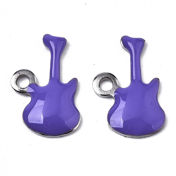 

PandaHall 201 Stainless Steel Enamel Charms, Guitar, Stainless Steel Color, Medium Slate Blue, 15x9x2mm, Hole: 1.6mm Stainless Steel+Enamel..., Purple