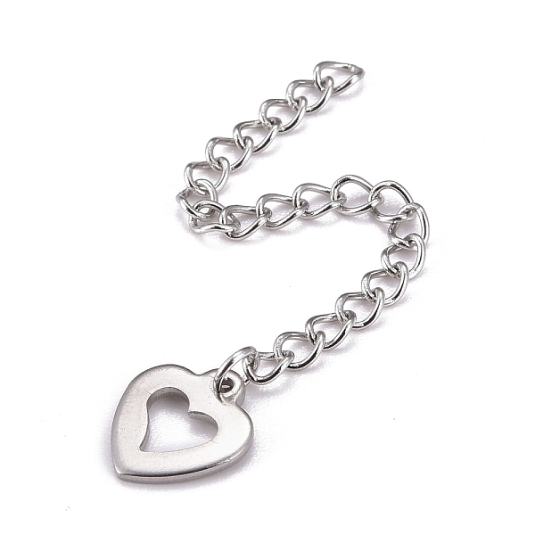 

PandaHall 304 Stainless Steel Chain Extender, Curb Chain, with 202 Stainless Steel Charms, Hollow Heart, Stainless Steel Color, 66mm, Link...