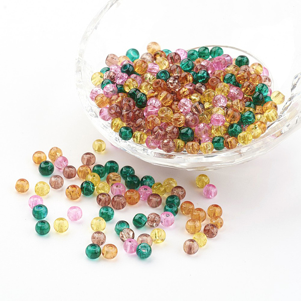 

PandaHall Baking Painted Crackle Glass Beads, Fall Mix, Round, Mixed Color, 4~4.5x4mm, Hole: 1mm, about 400pcs/bag Glass Round Multicolor