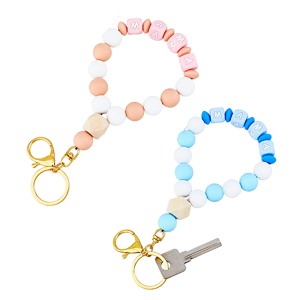 

PandaHall SUPERFINDINGS 1 Set Wristlet Keychain Silicone Beaded Bracelet Keychain, Mother's Day Wrist Keychain for Women and Girls, Pink...