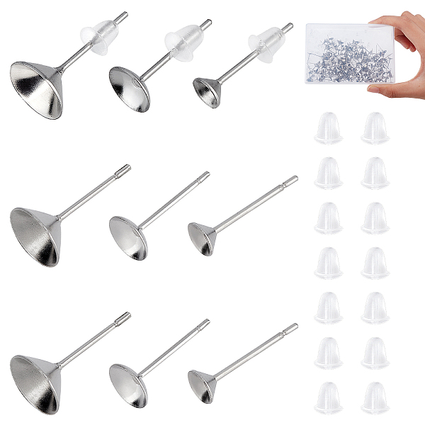 

PandaHall DICOSMETIC 300Pcs 3 Size 304 Stainless Steel Post Stud Earring Settings, with 350Pcs Plastic Ear Nuts, Stainless Steel Color...