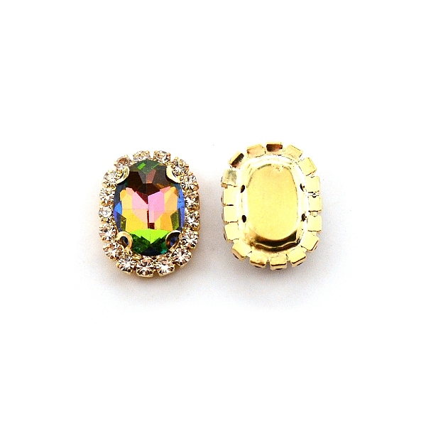 

PandaHall Sew on Rhinestone, Glass Rhinestone, with Light Gold Plated Brass Settings, Garment Accessories, Faceted, Oval, Crystal AB..., Clear