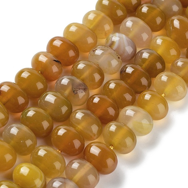 

PandaHall Natural Agate Beads Strands, Dyed & Heated, Egg, Goldenrod, 12~14x9~10mm, Hole: 1.4mm, about 19~20pcs/strand, 7.48 inch(19cm)..., Gold