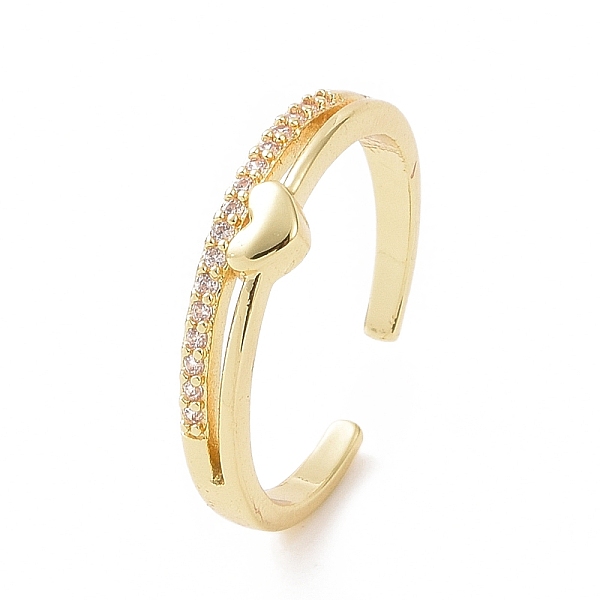 

PandaHall Clear Cubic Zirconia Heart Open Cuff Ring, Brass Jewelry for Women, Golden, Inner Diameter: 16mm Brass+Cubic Zirconia Clear