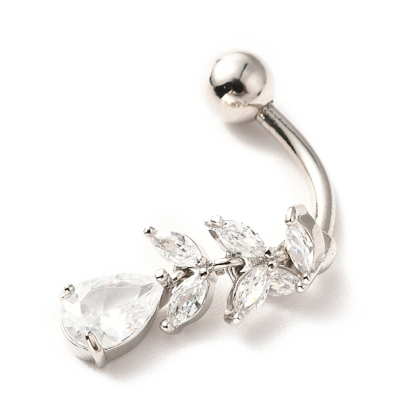

PandaHall Piercing Jewelry, Brass Micro Pave Clear Cubic Zirconia Navel Rings, Belly Rings, with 304 Stainless Steel Bar, Teardrop, Platinum...