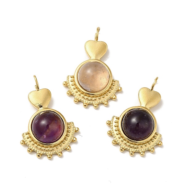 

PandaHall Heart Natural Amethyst Pendants, with Ion Plating(IP) Golden Tone 304 Stainless Steel Findings, Fan Charm, 21.5~22x15x5.5mm, Hole...