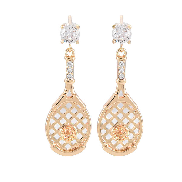 

PandaHall Brass Micro Pave Clear Cubic Zirconia Stud Earring Findings, for Half Drilled Beads, Nickel Free, Badminton Racket, Real 18K Gold...
