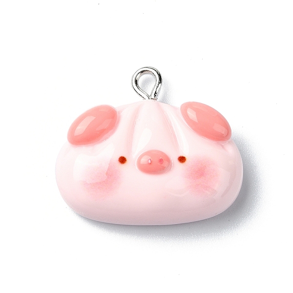 

PandaHall Resin Pendants, with Iron Findings, Pig, 21x24x9mm, Hole: 2mm Iron+Resin Pig