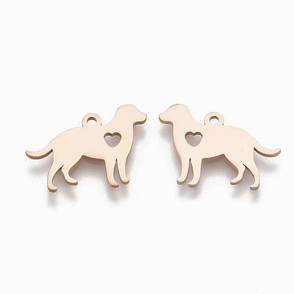 

PandaHall 201 Stainless Steel Puppy Charms, Dog with Heart, Rose Gold, 13x18x1mm, Hole: 1.4mm 201 Stainless Steel Dog