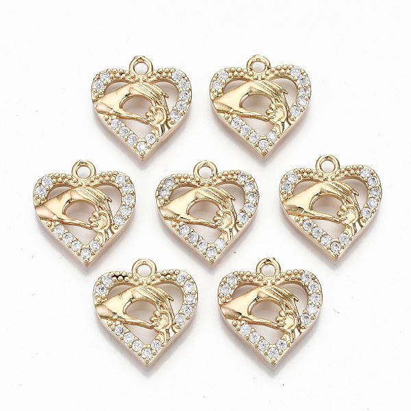 

PandaHall Brass Micro Pave Cubic Zirconia Pendants, Light Gold, Long-Lasting Plated, Cadmium Free & Lead Free, Heart with Hand in Hand..., Clear