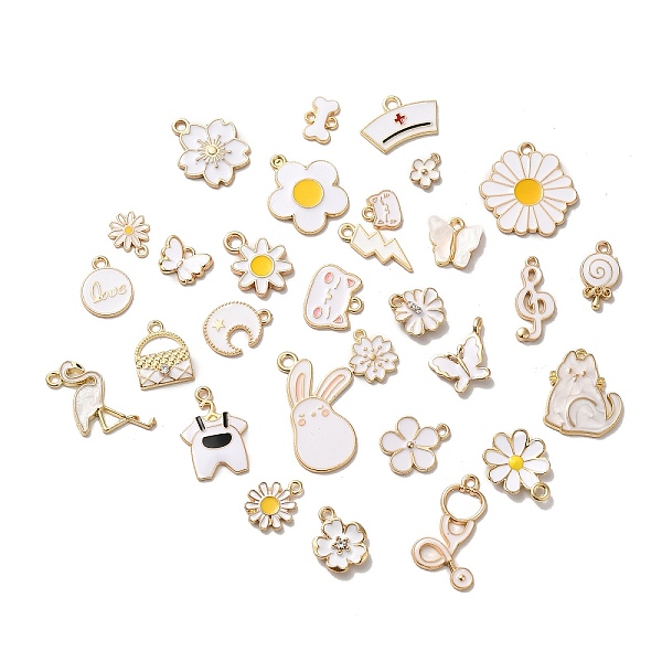 

PandaHall Alloy Enamel Pendants, Mixed Shapes, Golden, White, 10~24.5x7.5~24x1mm, Hole: 1~1.8mm, about 100pc/bag Alloy+Enamel Mixed Shapes...