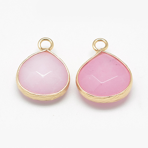 

PandaHall Natural White Jade Pendants, with Nickel Free Brass Findings, Faceted, Dyed, teardrop, Golden, Pink, 17.5x13.5x6.5mm, Hole: 2mm...