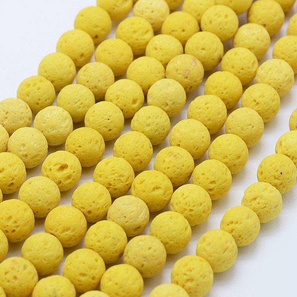 

PandaHall Natural Lava Rock Beads Strands, Dyed, Round, Yellow, 10mm, Hole: 1mm, about 38pcs/strand, 15.3 inch(39cm) Lava Rock Round Yellow
