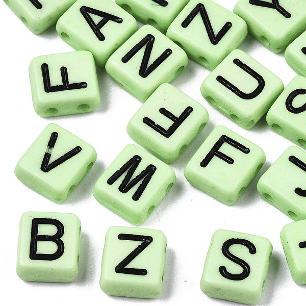 

PandaHall Opaque Acrylic Multi-Strand Links, for Tile Elastic Bracelets Making, Rectangle with Black Letter, Mixed Letters, Aquamarine..., Green