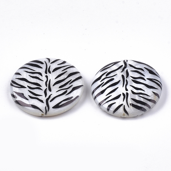 

PandaHall Printed Freshwater Shell Beads, Flat Round, Black, 23.5~24.5x2.5~4.5mm, Hole: 0.6~1mm Freshwater Shell Flat Round Black