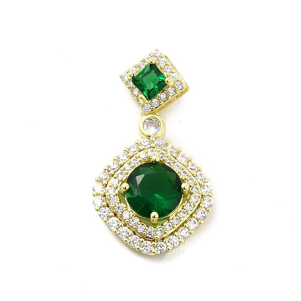 

PandaHall Brass Micro Pave Clear Cubic Zirconia Pendants, with Glass, Rhombus, Real 18K Gold Plated, Dark Green, 30.5mm, Hole: 6x1.5mm...
