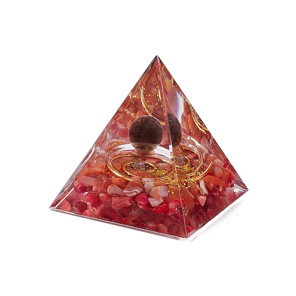 

PandaHall Orgonite Pyramid Resin Display Decorations, with Gold Foil and Natural Carnelian Chips Inside, for Home Office Desk, 50x50x51.5mm...